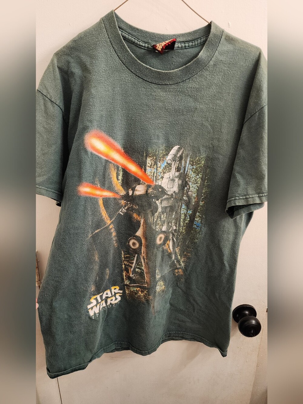 Vintage 1999 Star Wars Episode 1 Battle Droid T-Shirt Faded Green Promo Men's